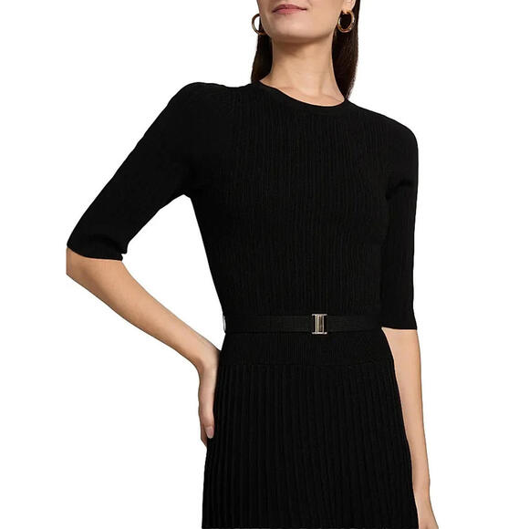 NEW, Veronica Beard Elthea Rib-Knit Belted Midi-Dress in Black Size M #MD1141 - Picture 4 of 10